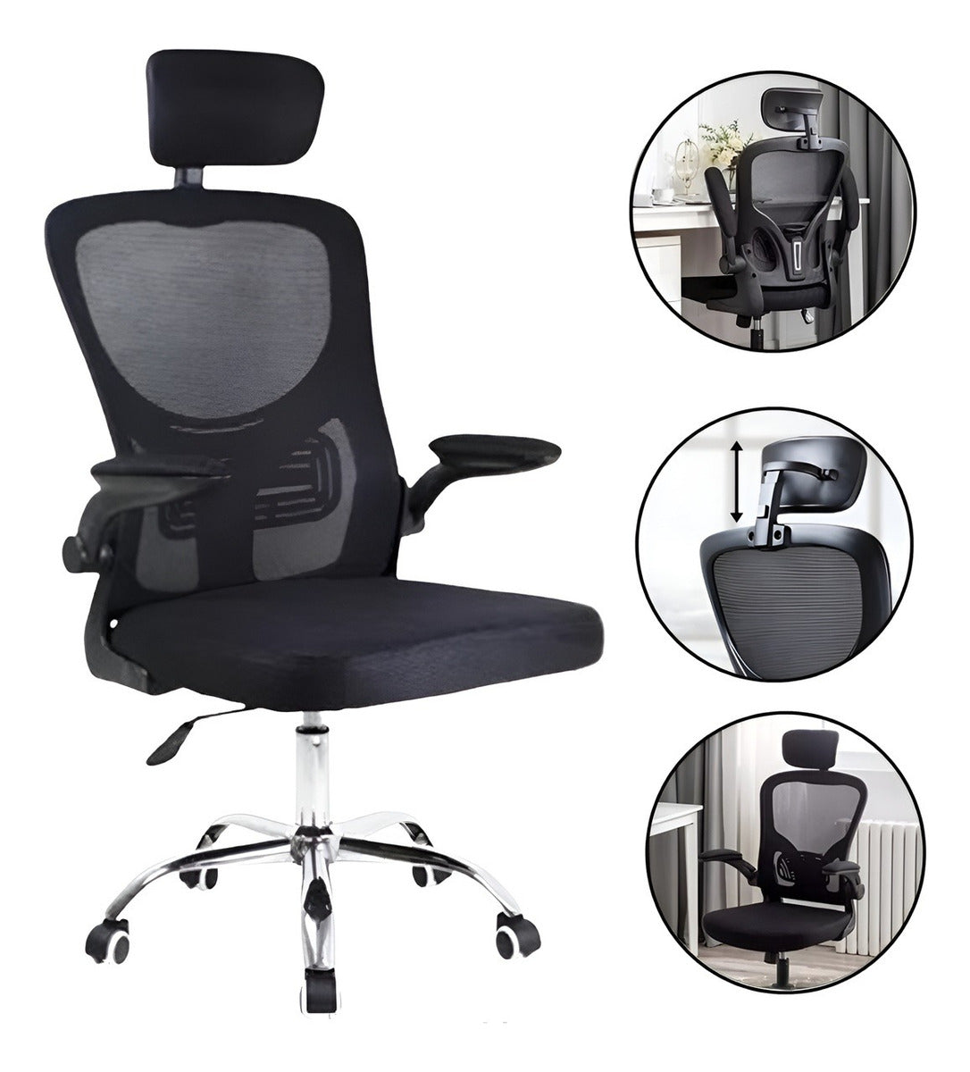 Kit 2 Cadeira De Escritório Giratória Preta Com Rodinhas Cor Preto